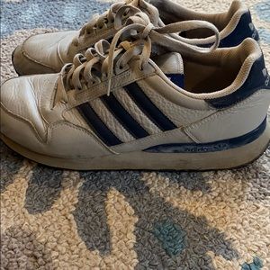 Men’s Gray Adidas with Blue Stripes Sneakers